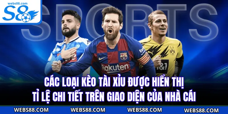 Các loại kèo tài xỉu được hiển thị tỉ lệ chi tiết trên giao diện của nhà cái